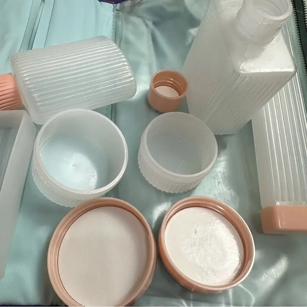 Vintage 60's Celebrity Satin Floral Retro Weekend Toiletry Travel Kit with Jars